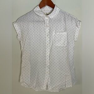 Cosmic Blue Love Dotted Flower ButtonUp Cuffed Short Sleeve Stitch Fix Blouse XS